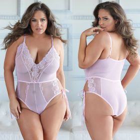 Allure Lace and Mesh Tie Up Romper (Option: PINK 1X/2X Boxed)