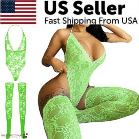 Women Lace Sexy Lingerie Nightwear Babydoll Sleepwear Bodysuit Dress (Lingerie Size: Medium, Lingerie Color: Green)