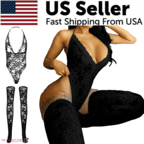 Women Lace Sexy Lingerie Nightwear Babydoll Sleepwear Bodysuit Dress (Lingerie Size: Extra Large, Lingerie Color: Black)