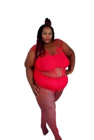 Kix'ies All-in-One Fishnet Body Stocking #4001 Petite to Plus Size (Color: Red)