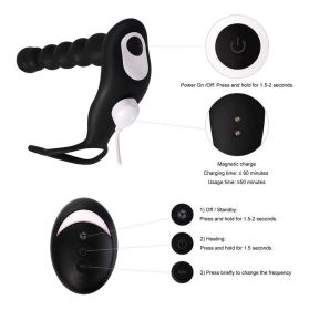 Anal Bead 10 Modes Adult Sex toys with Remote Control -Anal Stimulator Vibrating Anus Plug for Men;  Women and Couples Butt Plug;  Soft Silicone (Color: BLACK)